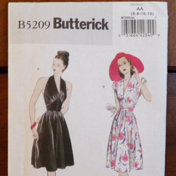 Butterick B5209 Retro 1947 Dress Pattern Halter Cap Sleeve Misses 6-8-10-12 - Picture 2 of 3